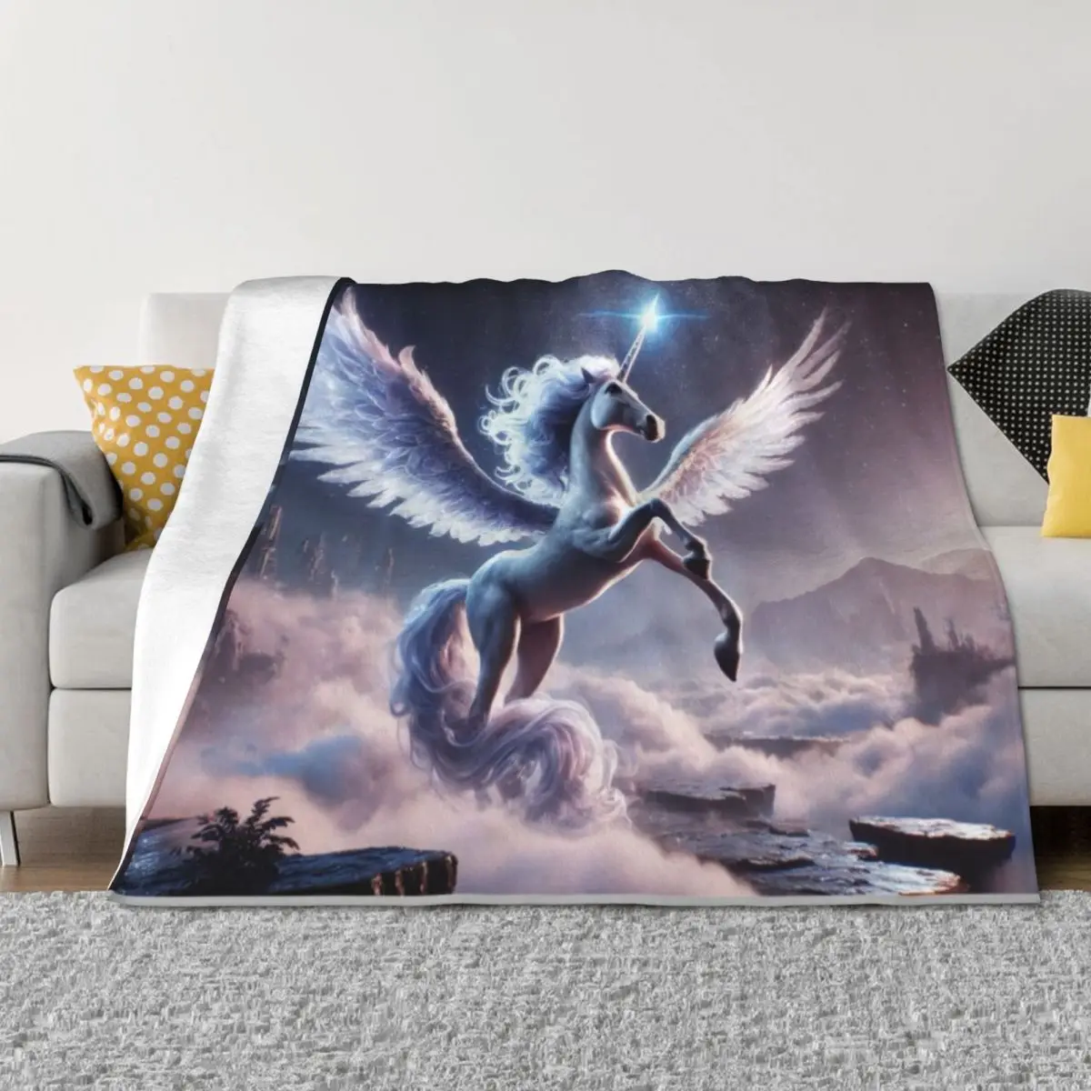 

Mystical Alicorn Hybrid in Enchanted Realm - Fantasy Creature Art Throw Blanket Soft Plaid Thins Luxury Blankets