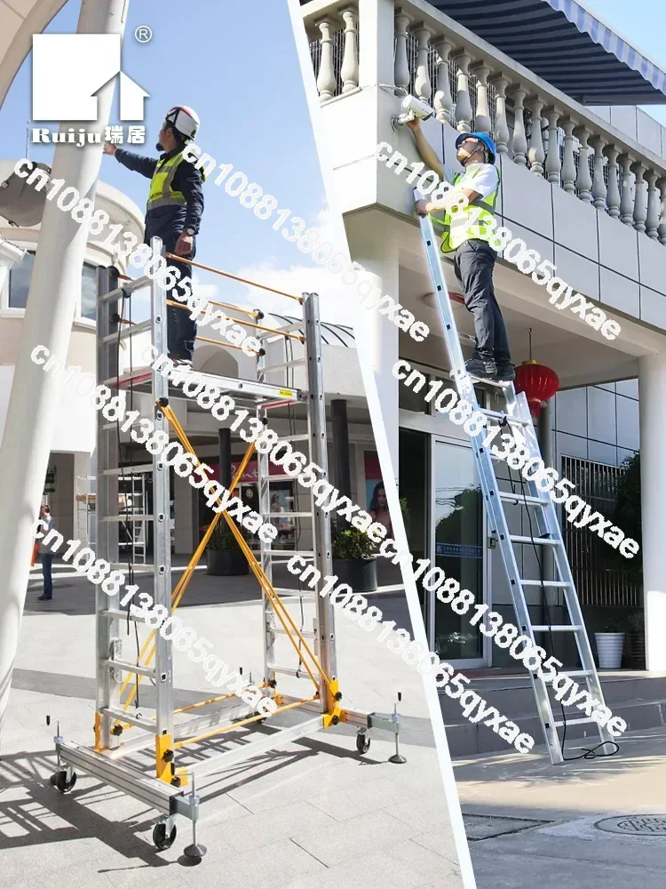 Aluminum Alloy Scaffolding Movable Telescopic Scaffold Factory Direct Folding Engineering Ladder Platform.