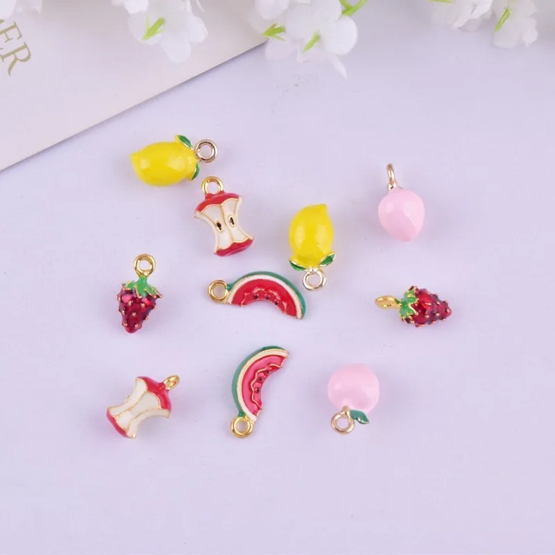 Wholesale 50pcs/lot alloy drop oil cartoon fruit Apple watermelon lemon shape metal floating locket charms diy jewelry accessory