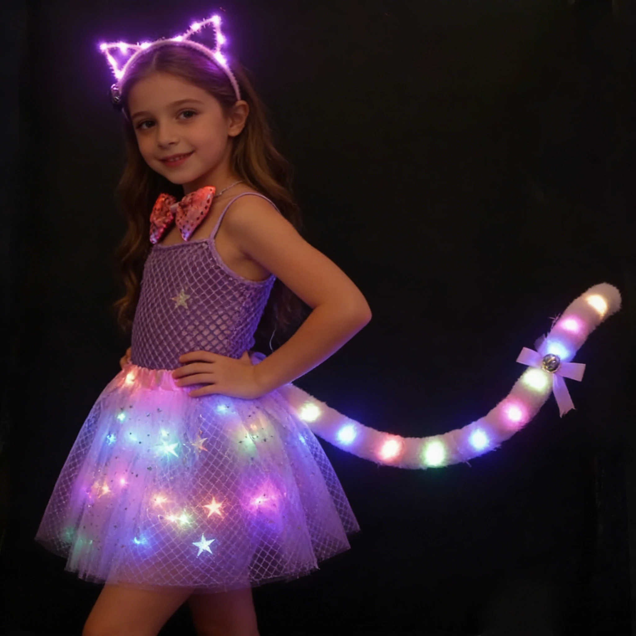 Falda tutú luminosa brillante para niños y niñas, ropa para fiesta, diadema con orejas de gato y Animal, cola de lazo, zorro, Anime, Halloween y Navidad