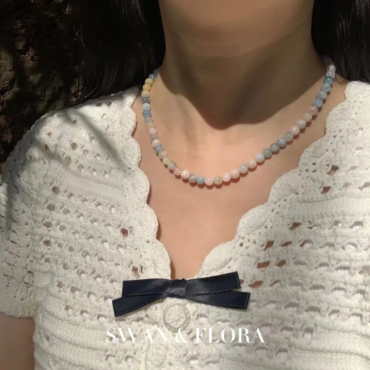 

5-6MM Natural Morganite Choker Necklace Colorful Gemstone Women High Quality Jewelry Design Handmade