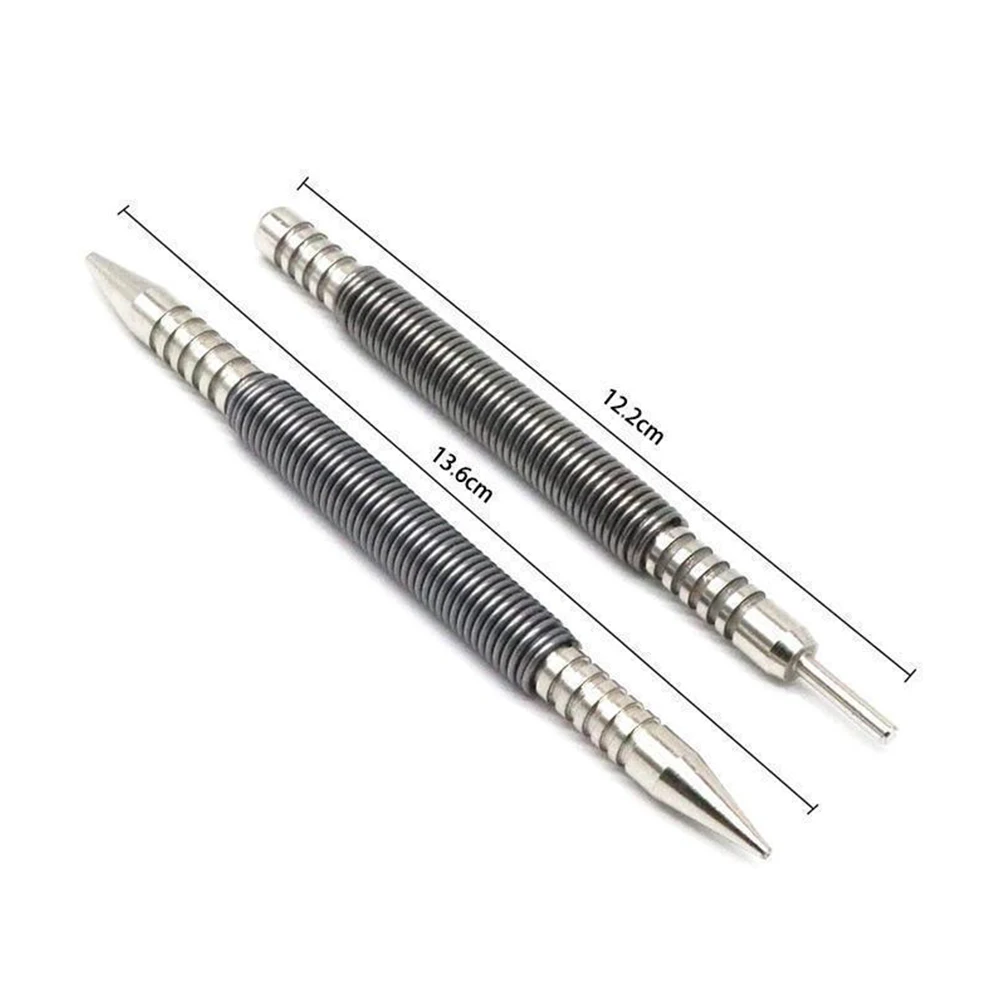 2PCS Spring Nail Center Punch Hammerless Dual Head Setter Spring Loaded High Carbon Steel Nail Punch Door Hinge Pin Remover