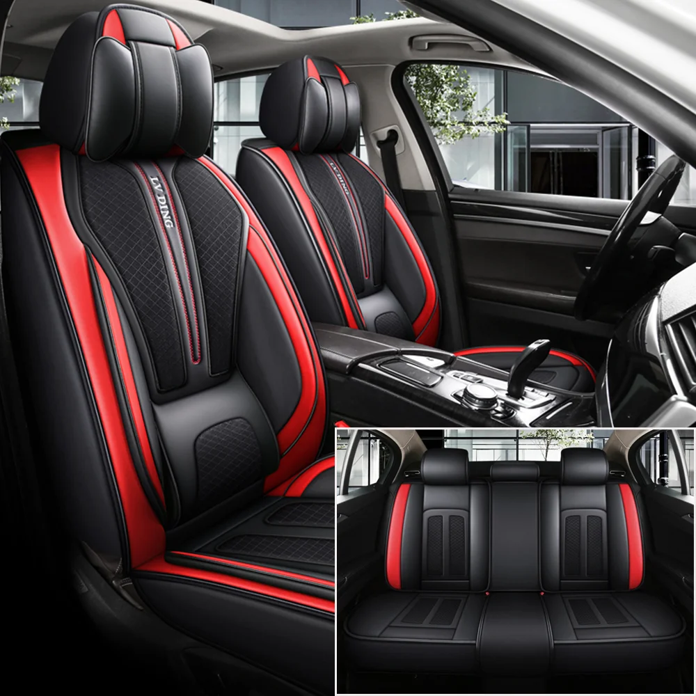 

5-местные черные и красные чехлы на автомобильные сиденья из искусственной кожи + дышащая сетчатая ткань — 3D-дизайн премиум-класса с дышащим покрытием