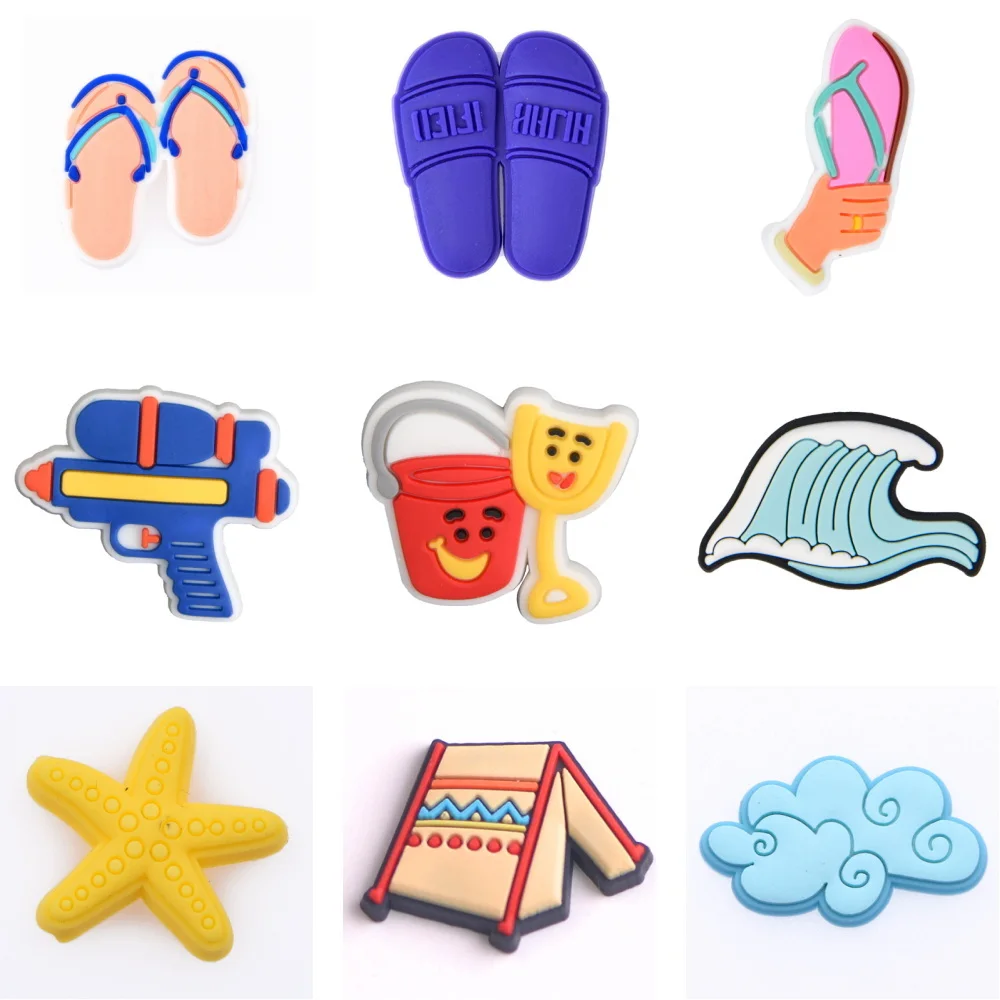 Beach Sun Water Gun Cloud Shoe Decoration Slippers Chair Castle Wave shoe Charms Girls Boys Clog Charm Party Favor