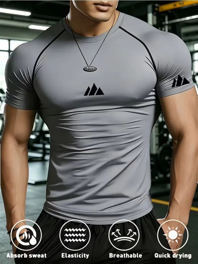 AliExpress NONE New men's tight fitting sports T-shirt breathable, sweat wicking, quick drying suitable for gym, basketball, running, cycling