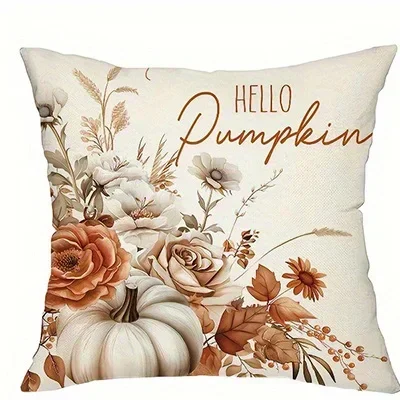 Home Decor Autumn Pumpkins Falling Leaves Pillow Covers Pattern Cushion Cover Suitable For Sofa Bedroom Car Pillow Cover