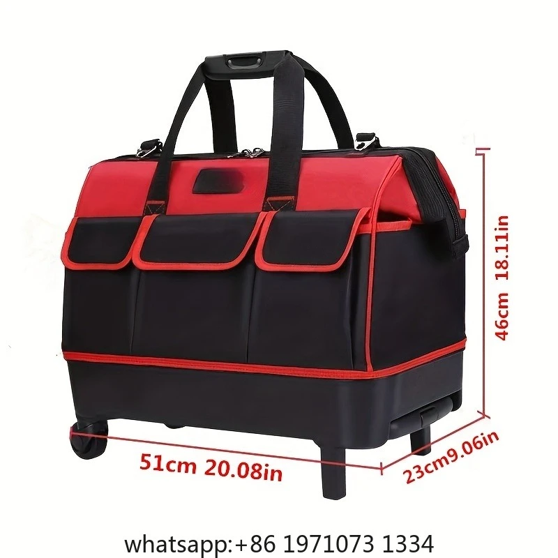 One-Piece Red and Oxford Cloth Tool Box, Tool Pouch, Woodworking Storage Bag with Plastic Bottom, with Adjustable Shoulder Strap