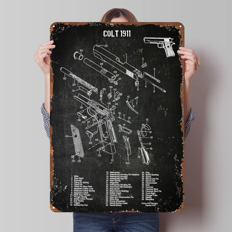 

Colt 1911 Sign Gun Poster Wall Decoration Living Room Customizable Metal Signs for Wall Decoration Art of Murals Garden Decor