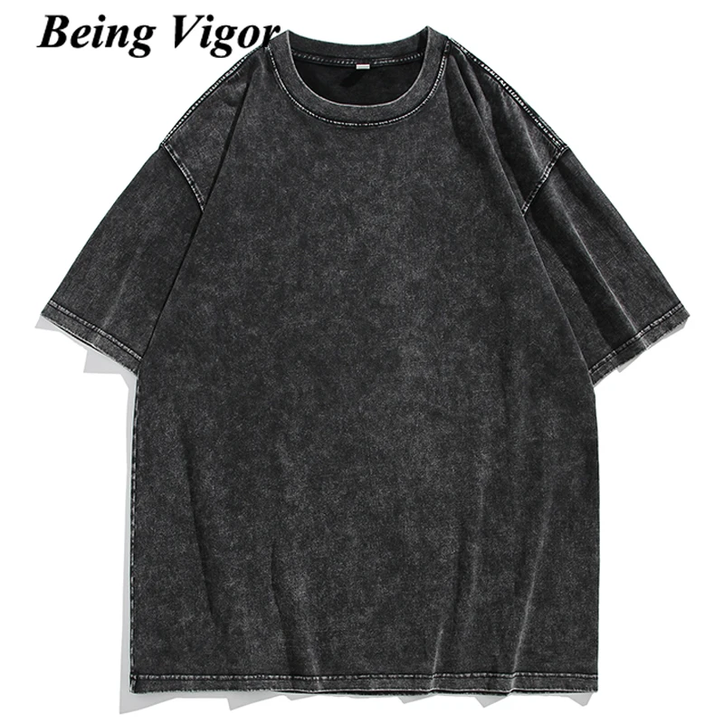 

Being Vigor USA Street Fashion Washed Tshirt Mens Cotton Distress Snow Washing Tee Shirt Summer Tee Tops футболки