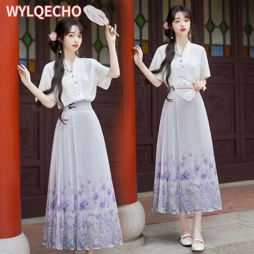 

2024 new chinese hanfu woman folk dance daily original ma mian improved hanfu women vintage daily girl hanfu dress set