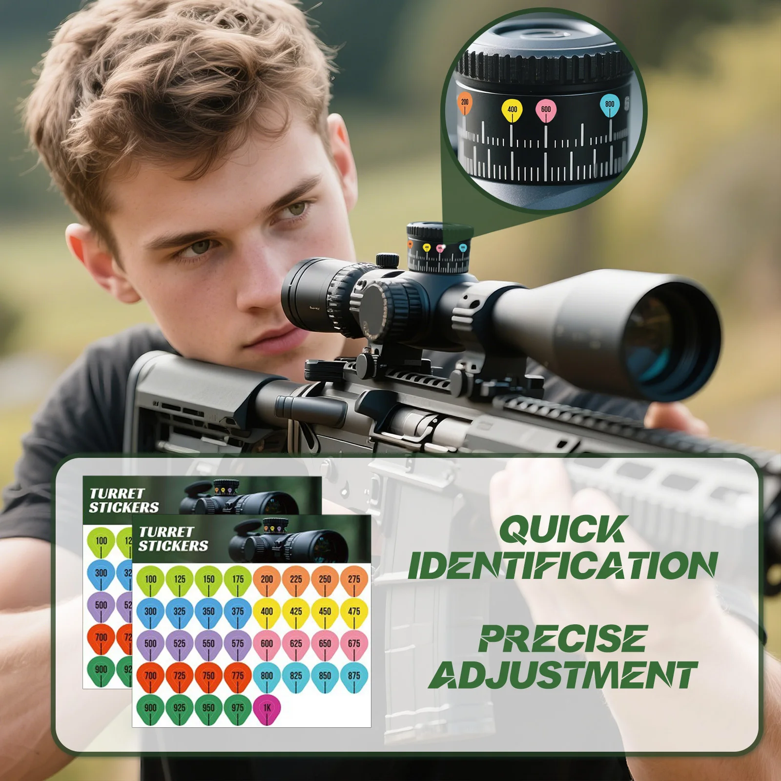 8 Sheets Rifle Scope Turret Stickers, For Rifle Scope Turret Tags For Long Range Shooting Hunting, Fit Most Scope Caps