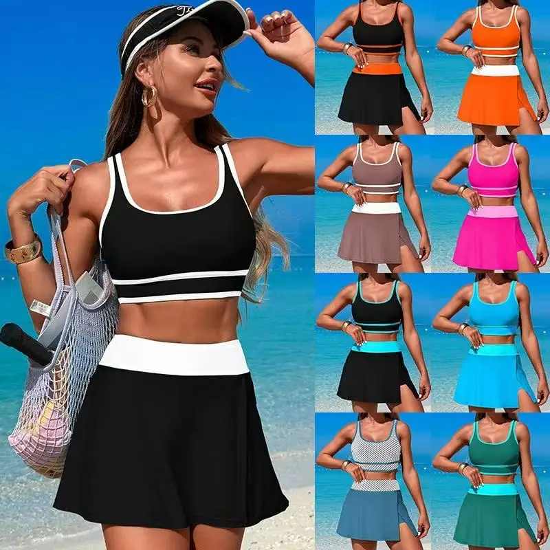 Women'S High Waisted Bikini Sets Sporty Two Piece Swimsuits Split Swimwear 2pc Color Block High Cut Bathing Suits Summer Bikinis