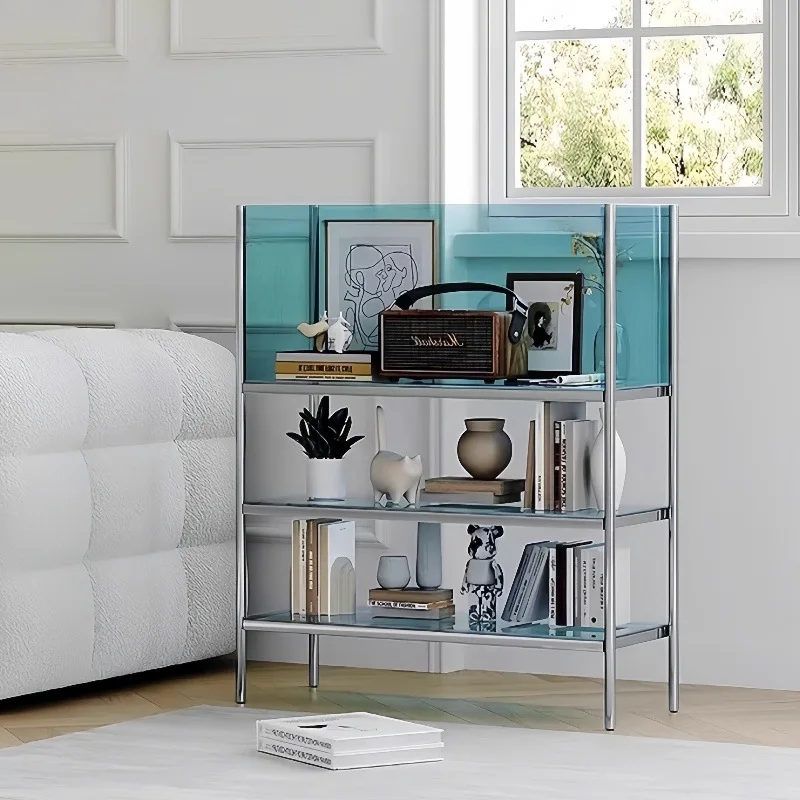 Acrylic storage storage rack Internet celebrity sofa side cabinet Metal floor display rack Living room small transparent shelf