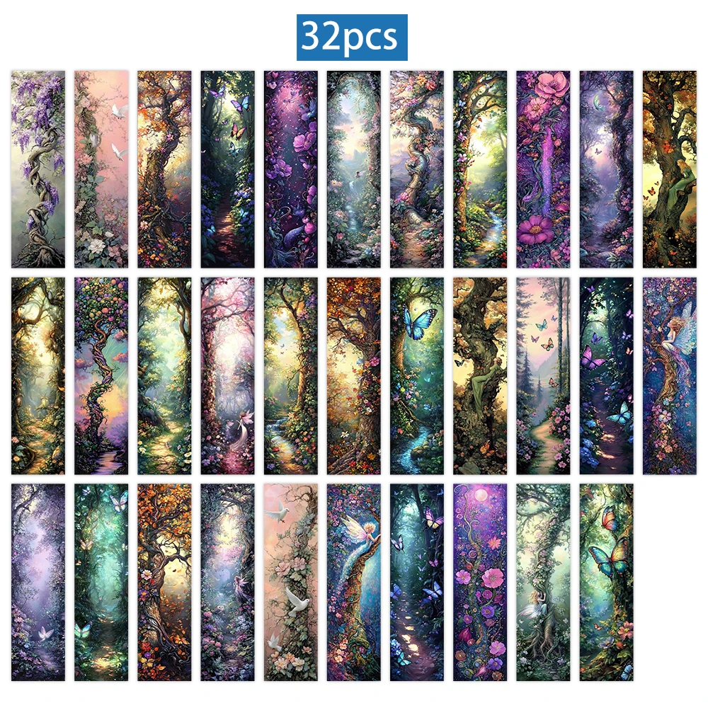 32 قطعة. الإشارات المرجعية للغابة السحرية، لمساعدة القراءة، مناسبة لعيد الميلاد والهالوين والمعلمين والقراء وهدايا عيد الميلاد