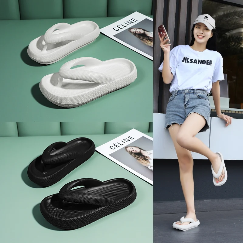 

Couples Lightweight EVA Sandals Thick Soles Increase Anti-slip Wear-resistant Clip Sandals Beach Fashion Solid Color Slippers