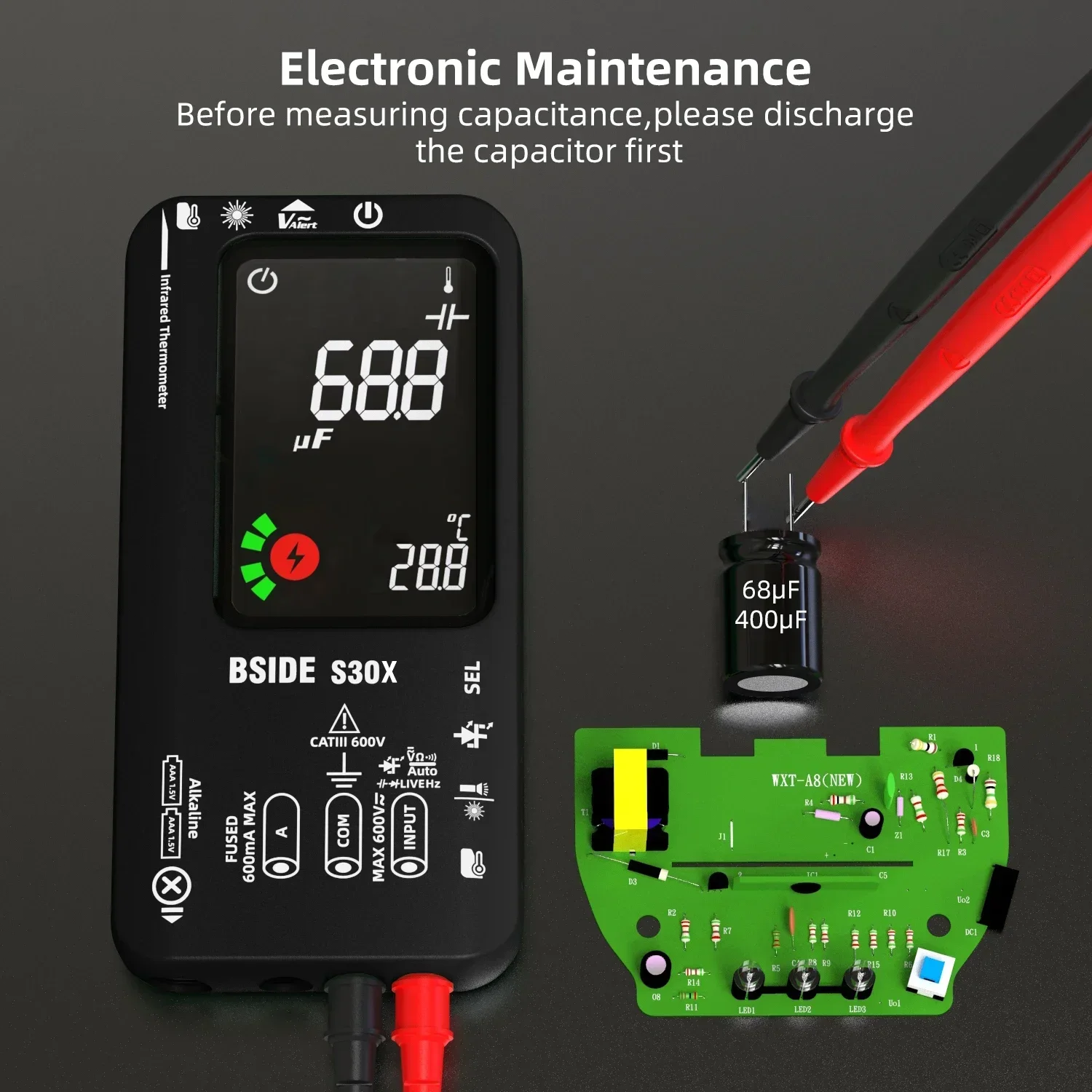 BSIDE S30/30X Smart Digital Multimeter 9999 True RMS Capacitor 15V Diode DC AC Current Voltage Tester Recharge Electronic Tester