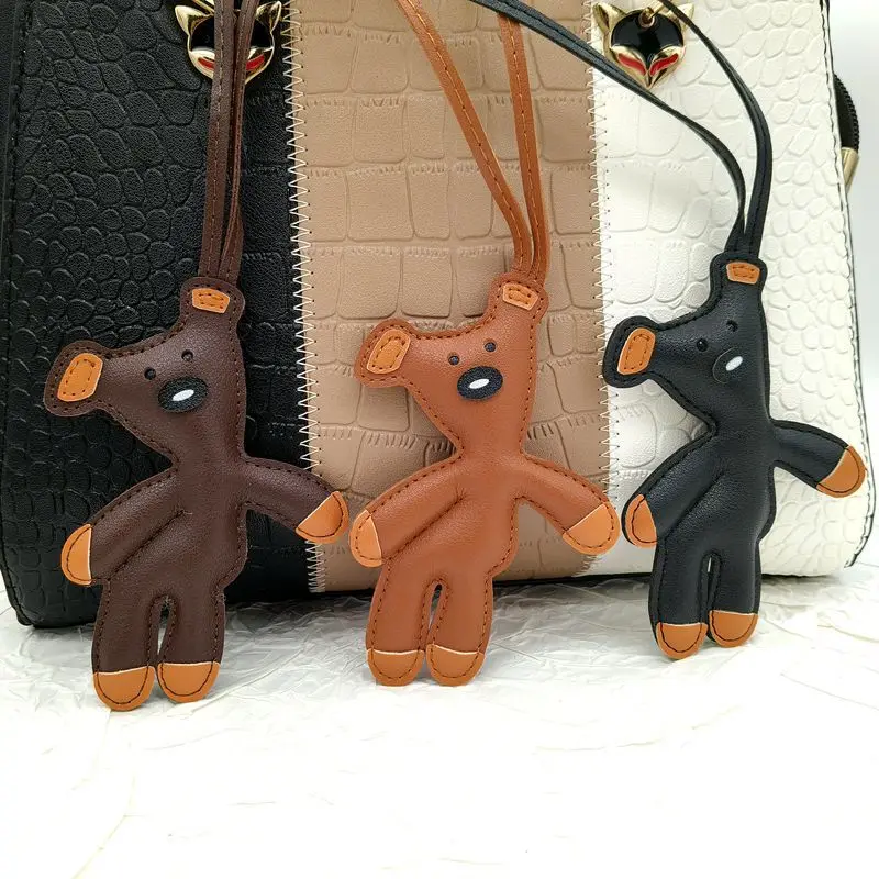 

Mini Bear Keychain PU Leather Animals Keyring Hanging Ornament Backpack Handbag Charm Gift For Men Women Korean Bag Charms Y2k