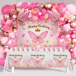 Butterfly Background Tablecloth Balloon Set Butterfly Theme Birthday Party Decoration Kids Girl Baby Shower Party Supplies