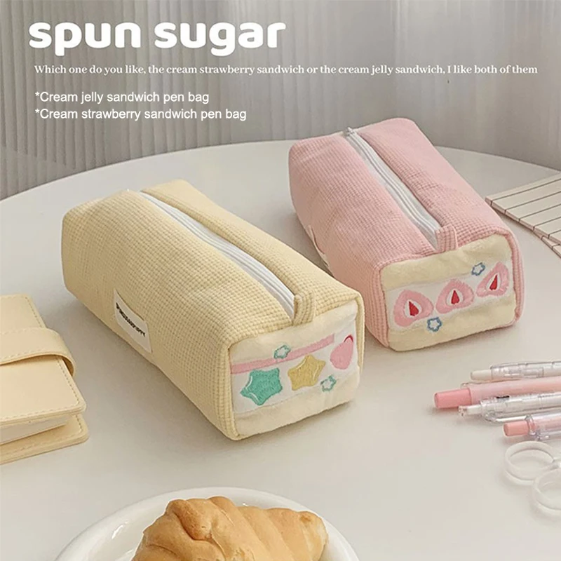 Creative Strawberry Sandwich Pencil Bag Cute Simulation Style papelería For School Student Office Stationery Organizer