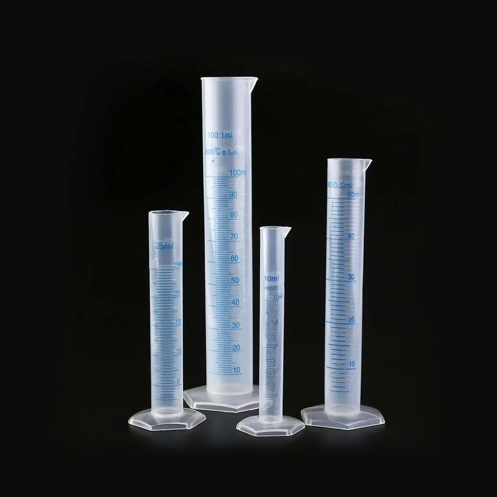 1pcs plastic graduated cylinder hexagonal bottom blue tick marks 10/25/50/100ml tools for chemistry lab, school lab, etc