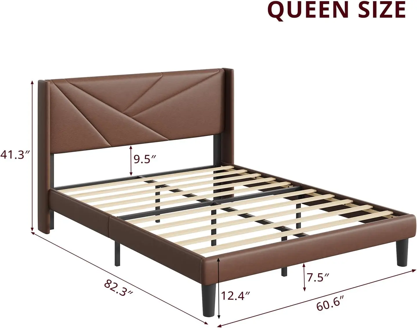 Queen Size Bed Frame with Upholstered Wingback Headboard, Easy Assemnly Platform Bed and Heavy Duty Wooden Slats Support