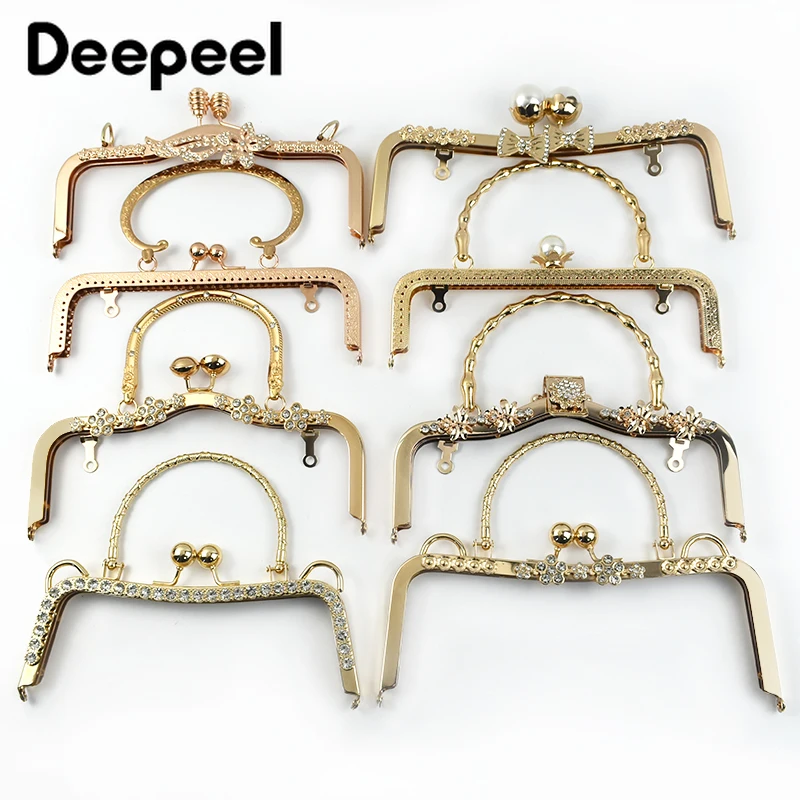 Deepeel Gold Metal Purse Frame Bag Handles Kiss Clasp Women Handbag Wallet Handle DIY Handmade Sewing Brackets Accessories