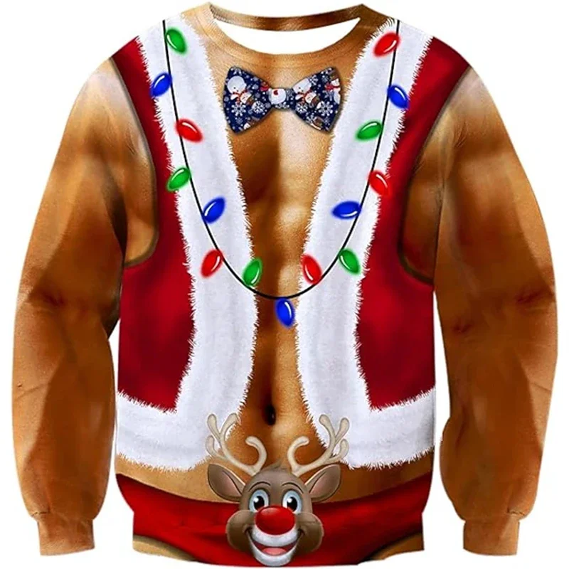 Weihnachts-Ugly-Sweater Lustiger 3D-Druck Muskel-Muster Sweatshirts für Männer Neue Mode Pullover Party Cosplay Kostüm Weihnachtsgeschenk – Detail 8