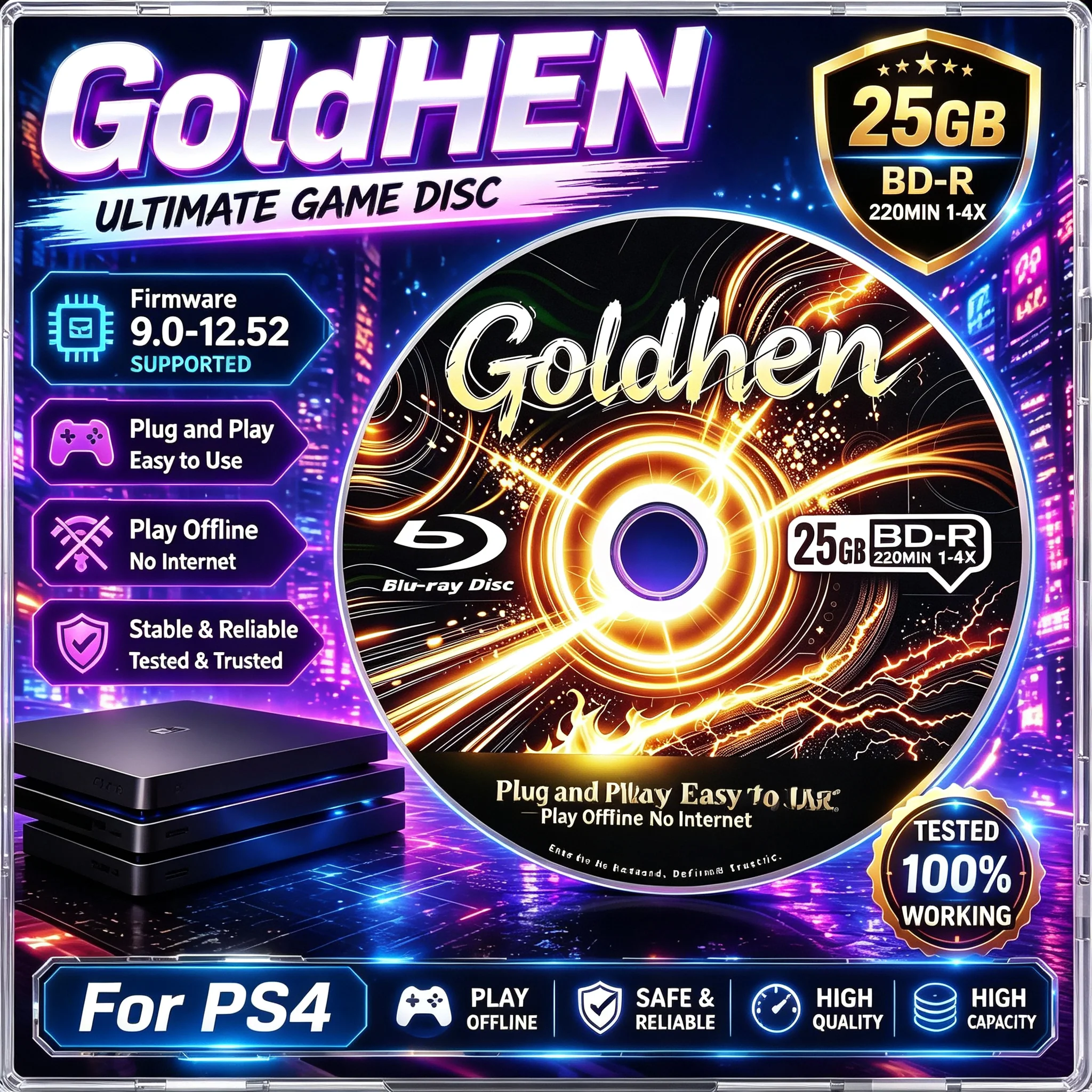 Jailbreak Gold Disc 12.52 for PS4 Latest Firmware Supported Bootable Eject Payload Homebrew Backup Games