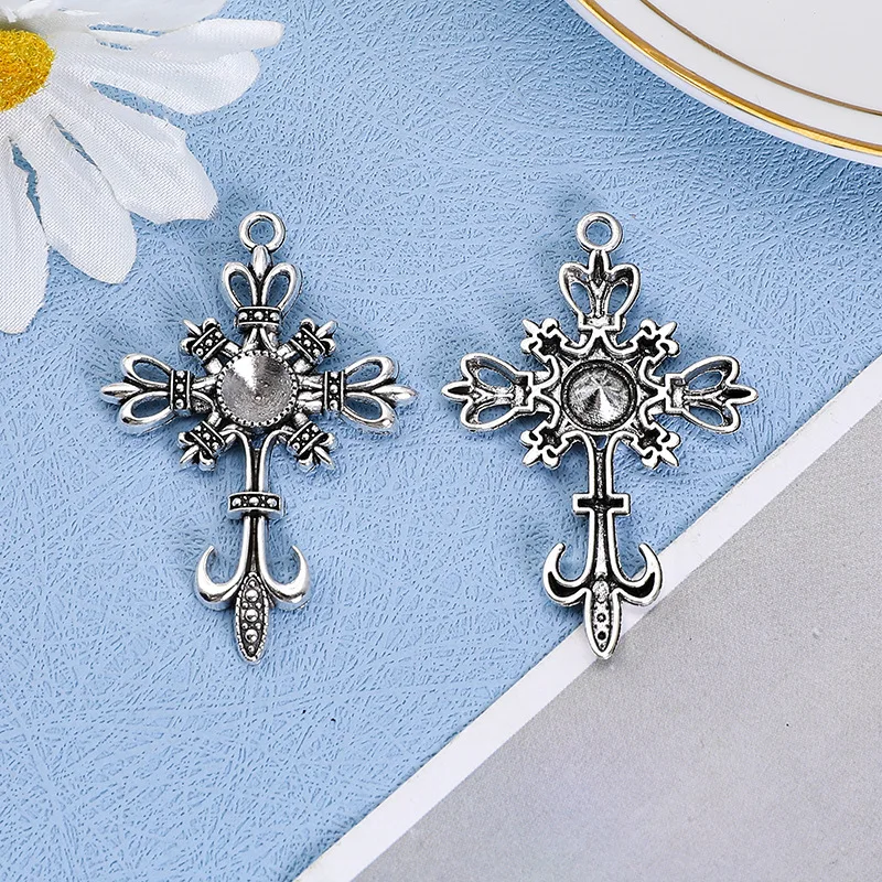 

10pcs 35x53mm Gothic Punk Cross Crystal Charms Alloy fitting pendant for Necklace earrings diy Jewelry Crafts Making