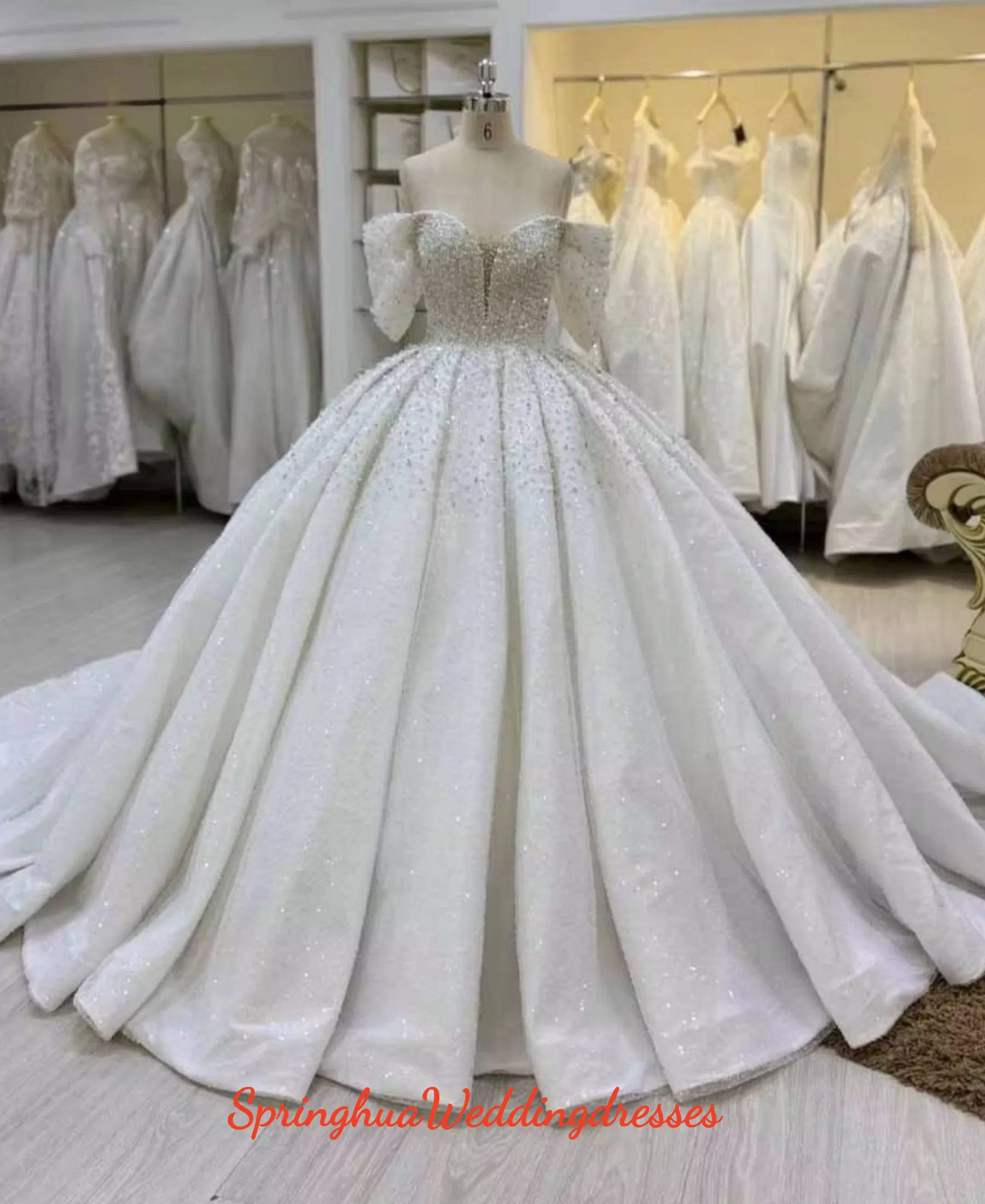 Customzied Luxury Crystal Beaded Wedding Dress Sweetheart Princess Ball Gown Bridal Gown Sparkling Pearl Vestido de Novia