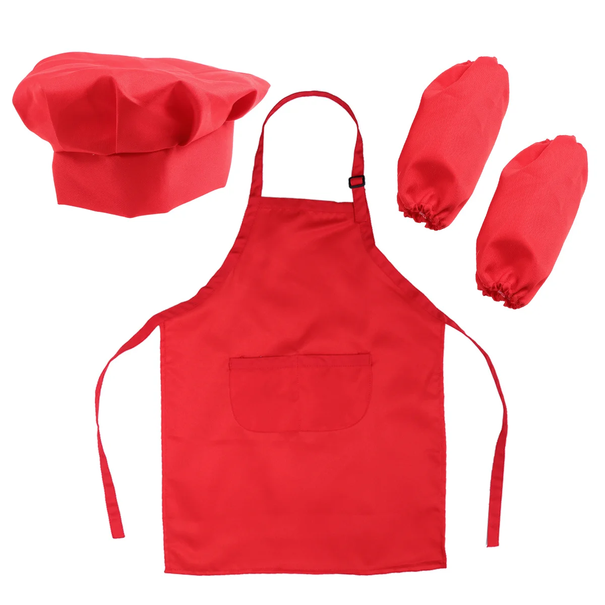 Kids Red Hat Apron Sleeve Cooking Baking Painting Party Gift Easy Clean Thicken Fabric for 7-13 Year