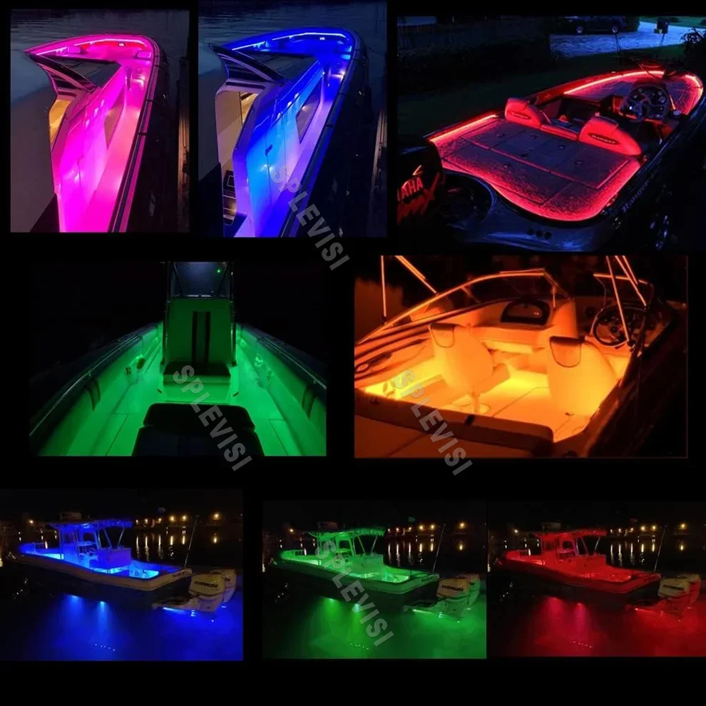 Zdalnie Sterowane i Sterowane Aplikacją RGB Wielokolorowe LED-owe Listwy Świetlne do Łodzi Pontonowych, Morskie, DC12V, do Łodzi Wiosłowych, Jon Boat, Bass Boat, Łodzi Żaglowych, Kajaków, Lampki Akcentujące, Lampki Ozdobne, Lampki Ułatwiające Widzenie