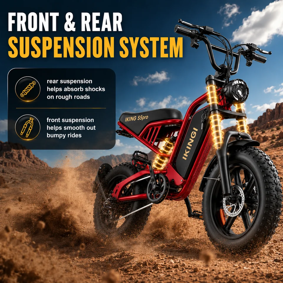 Adult Off‑Road Ebike IKINGI S5pro Full Front‑Rear Suspension 16 Inch Fat Tire 1000W Motor 25MPH Max Speed 48V15Ah Battery 7‑Speed Electric Bicycle image 7