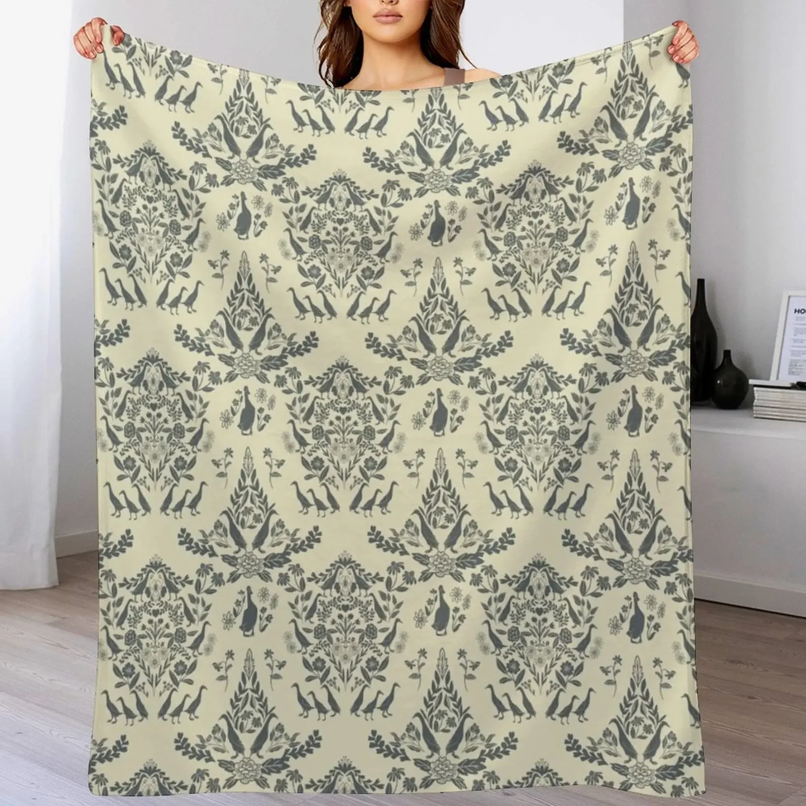 

New Runner Ducks Damask pattern in grey and cream Throw Blanket Decorative Sofa Soft Plaid Blankets For Baby Cute Blankets