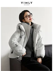 VIMLY, ropa de calle para mujer, Chaqueta corta de plumón de pato blanco grueso y cálido para invierno, Parkas de nieve con capucha informales simples para mujer, prendas de vestir