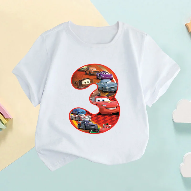 Car Pixar Lightning McQueen numero stampa maglietta per bambini vestiti per ragazze 1 2 3 4 5 6 7 8 9 anni compleanno T-shirt per neonati, HKP2669