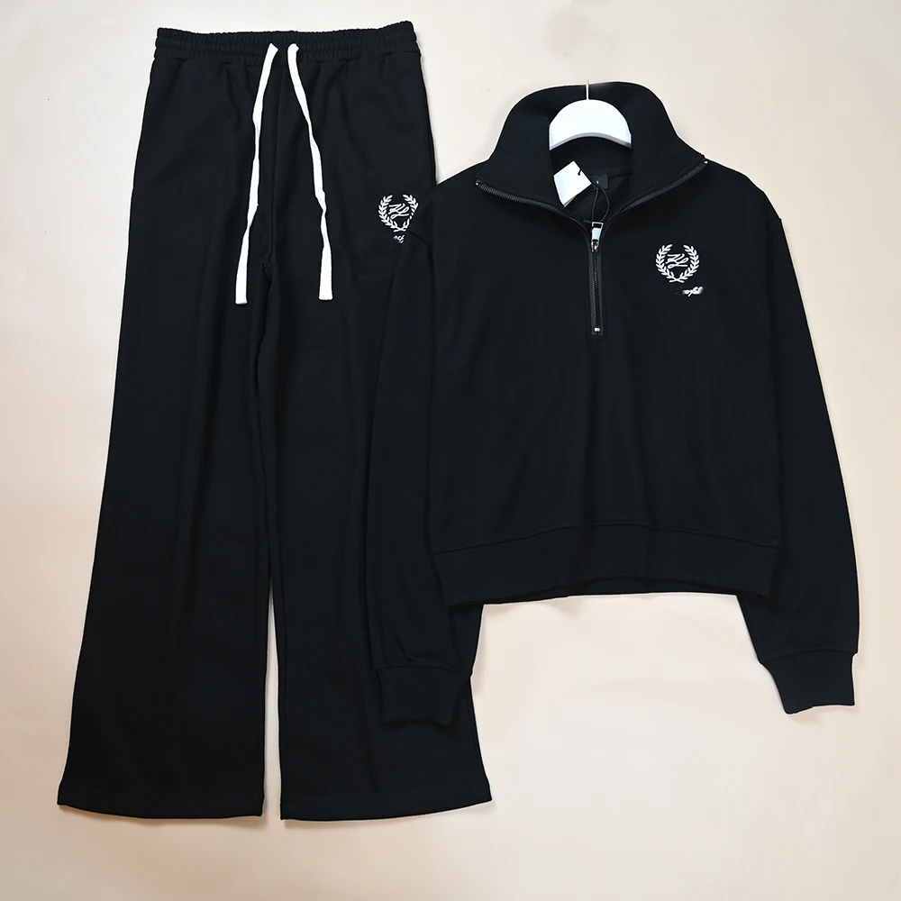 Spor Set di felpe casual per uomo e donna con motivo ricamato a mille aghi Pantaloni lunghi rotondi e lunghi