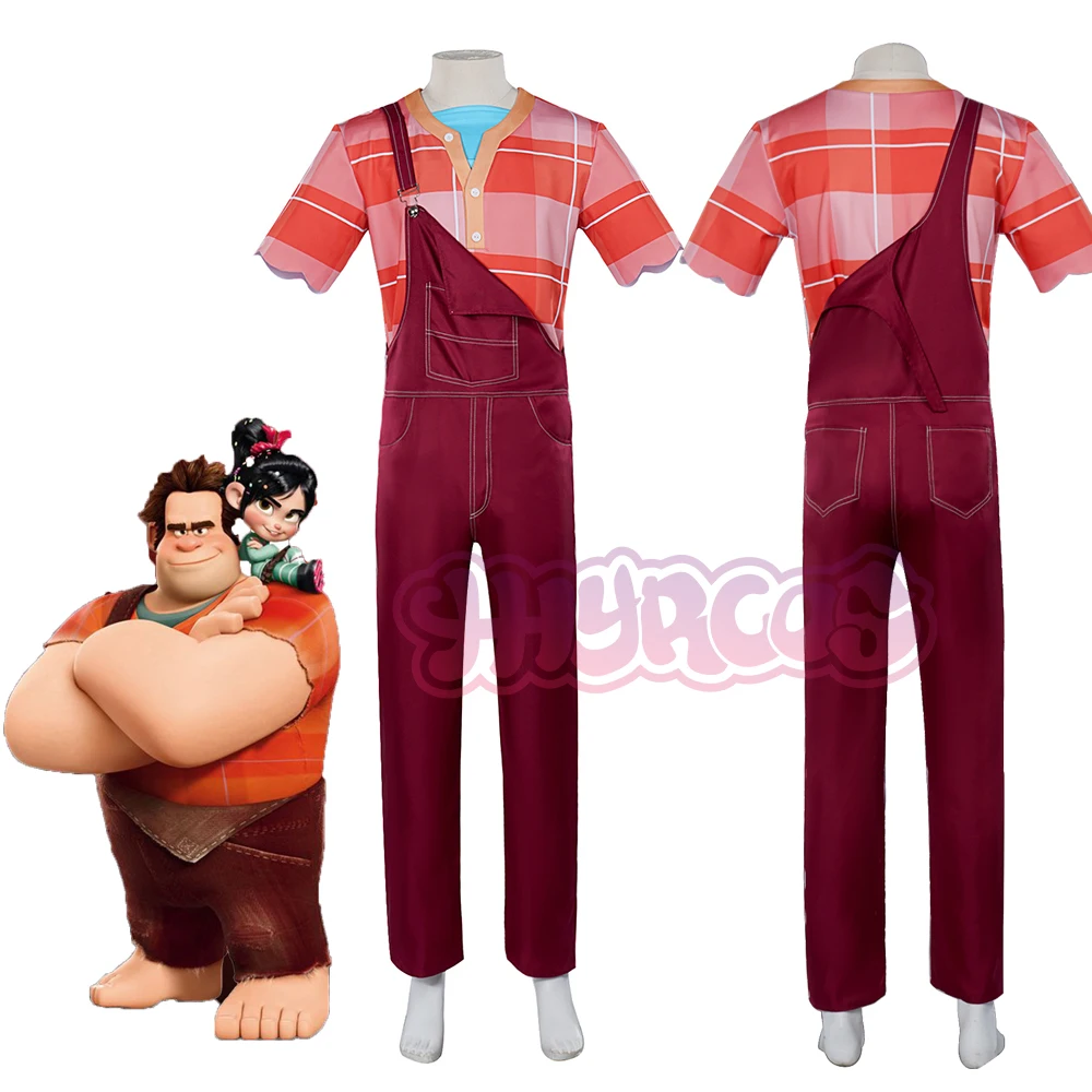 

Anime Wreck It Ralph Cosplay Costume T-shirt Top and Overalls Set Halloween Masquerade Carnival Party Costume For Men Women