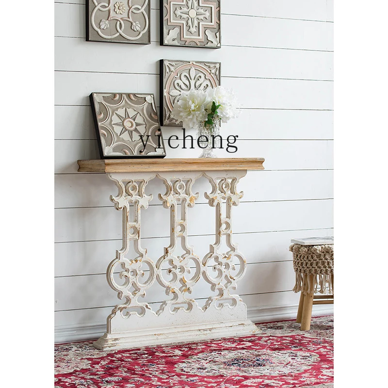 DSA rural solid wood porch table side table retro old carved strip case home decoration accessories