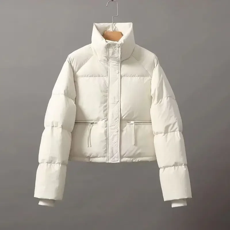 

Winter Fashion Short Padding Jacket Women Cotton Coat Stand Collar Classic Solid Parkas Puff Jackets Casual Sweet All-Match Coat