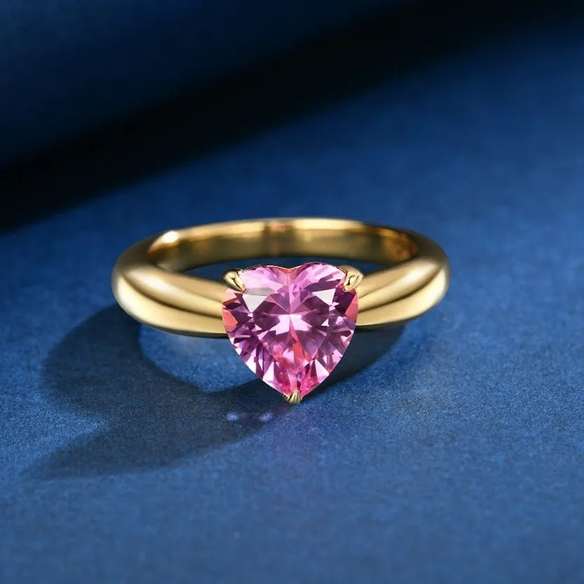 

New S925 Silver 2.5ct Atmospheric Ring Heart shaped 8 * 8 Pink Nurturing Blue Treasure Ring Wedding Jewelry