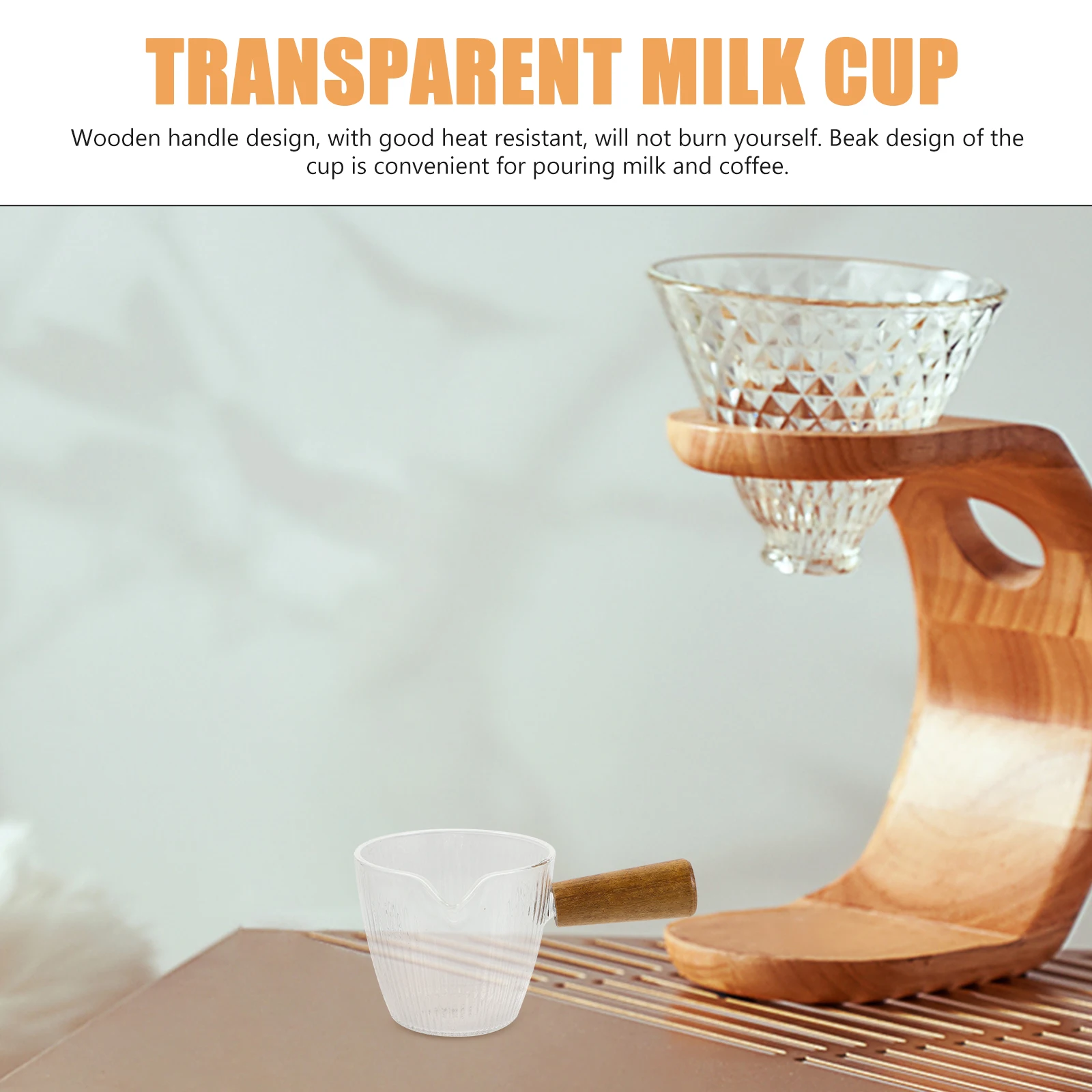 

Small Glass Pitcher Wooden Handle Glass Creamer Pitcher Coffee Milk Cup Heat Resistant for Cafe Home 110ml Transparent Milk Cup