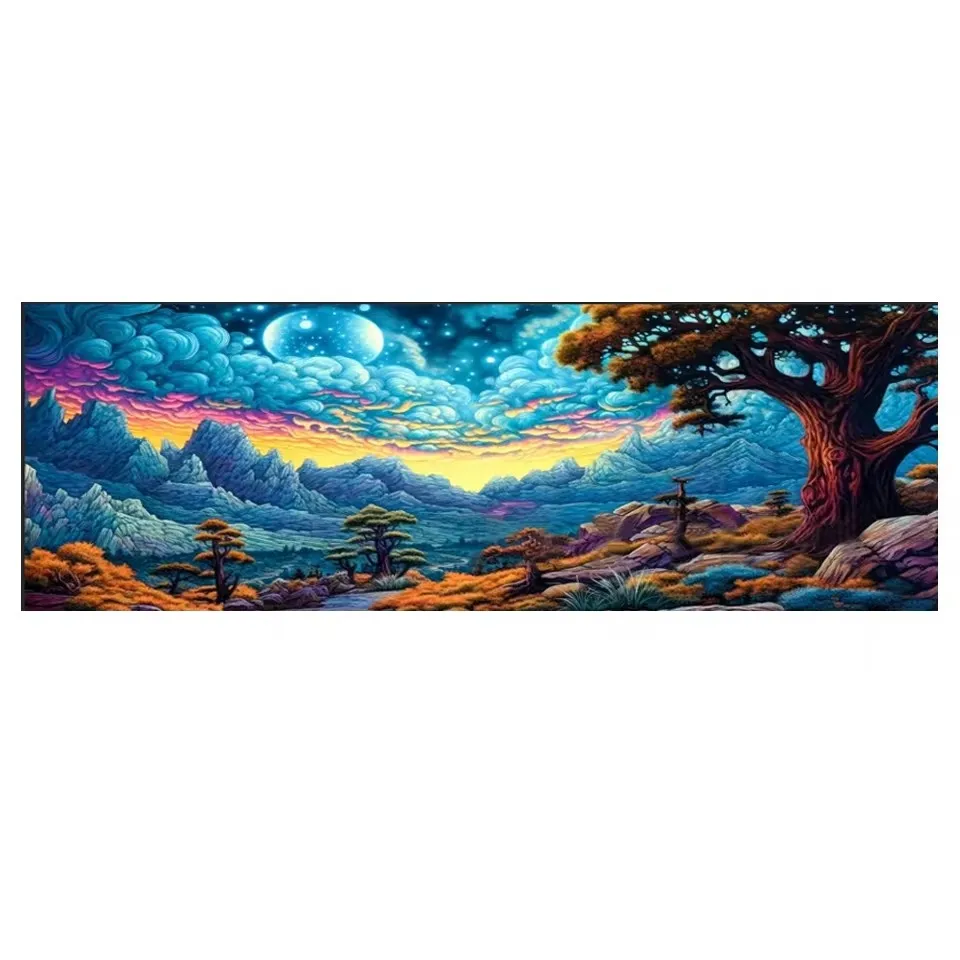 5D DIY Large Diamond Painting Cross Fantasy Landscape,mountains,night Wall Art, Full Round Drill, Embroidery Home Decor 001