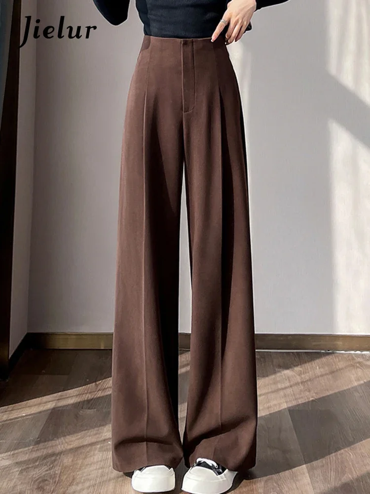 

Jielur Loose Pure Color High Waist Slim Women Pants Straight Casual Winter Simple Office Ladies Fashion Female Wide Leg Pants