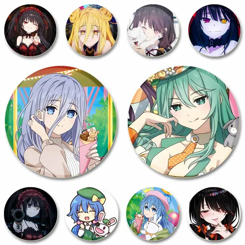 

Anime Date A Live Coin Badges Cute Cartoon Girls Kurumi Tokisaki Tinplate Pins Custom Round Brooches Bag Jewelry Gift for Friend