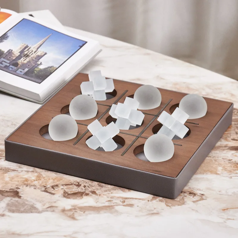 Modern light luxury walnut crystal leather chessboard cross-border home goods model room living room hotel furnishing ornaments