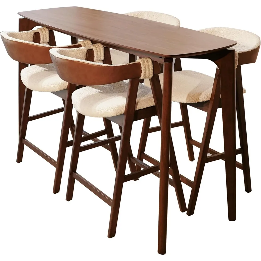 

5-Piece Bar Table and Chair Set, Walnut Top, Space-Saving Solid Wood Table & Chair Set for Home, Apartment - Stylish