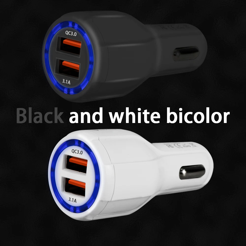 3.1A Car Charger PD QC 3.0 LED Dual USB Plug Phone Charge Adapter for IPhone 12 11 Samsung Xiaomi Huawei Fast Charging