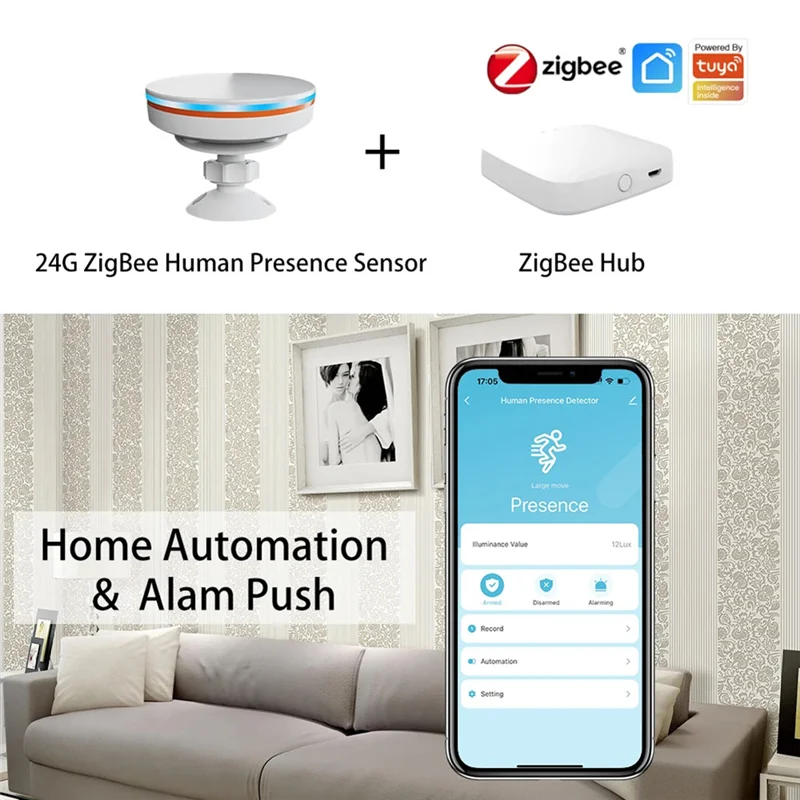 Zigbee 3.0 인간 존재 센서 사이렌 경보 모션 감지 기능이있는 24G 5V Mmwave 레이더 스마트 라이프 홈 오토메이션 DIY 내구성