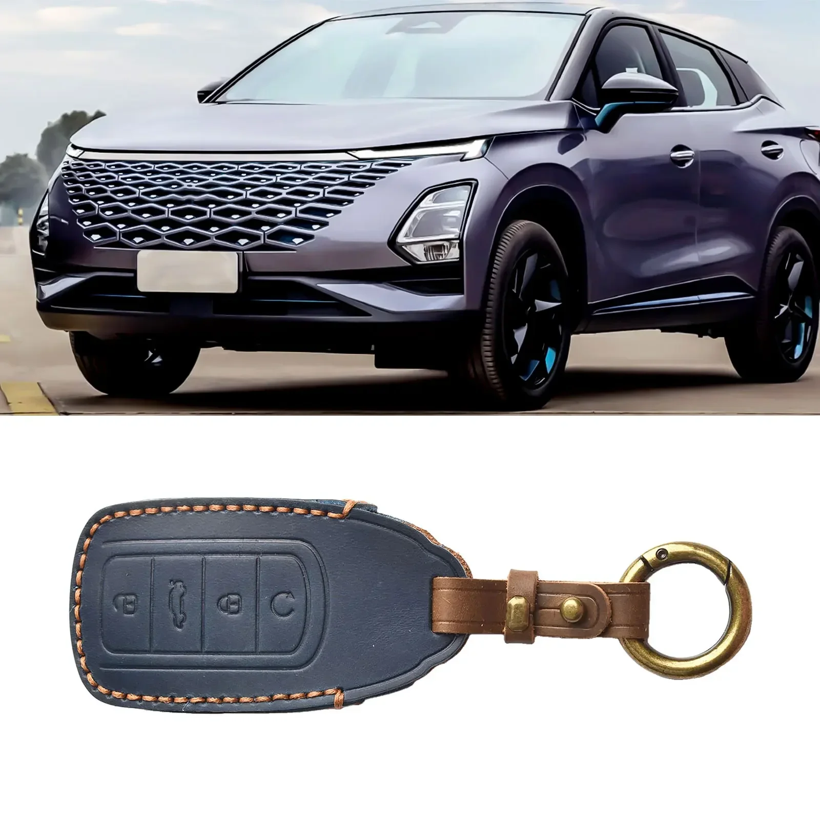 

Кожаный чехол для дистанционного ключа автомобиля, стильный чехол для ключей, сумка, защита от падения, автомобильные аксессуары для Chery-Omoda 5, синий